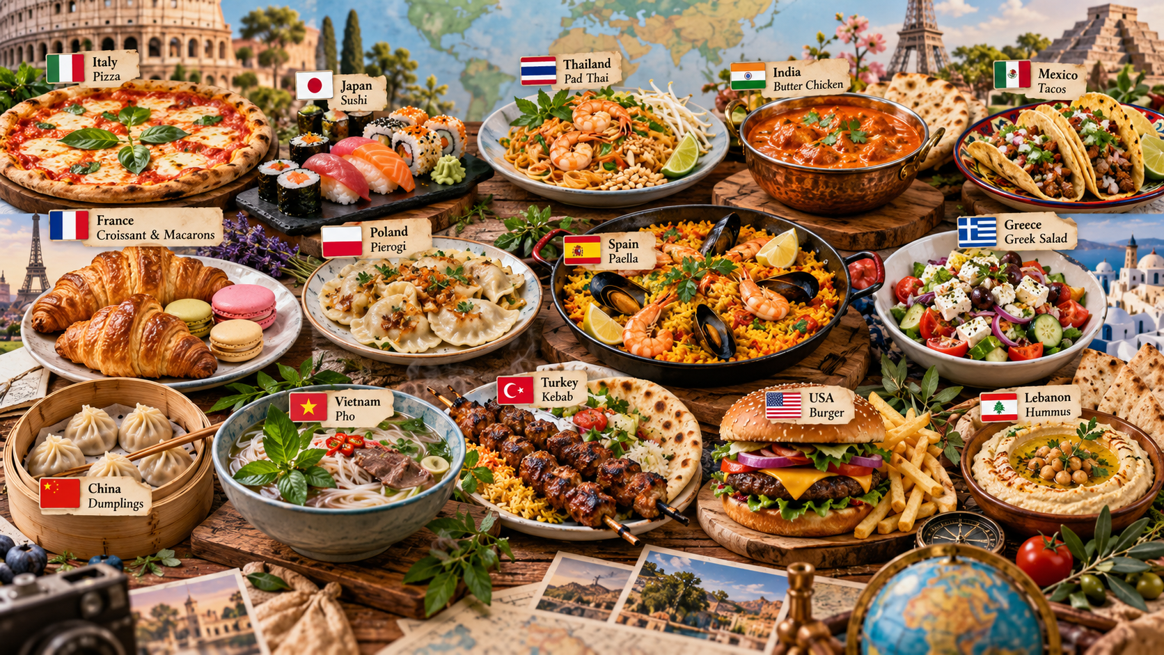 Discover famous foods from France, Italy, Spain, Japan, Mexico, Türkiye and other popular travel destinations, and explore the culture behind each dish
