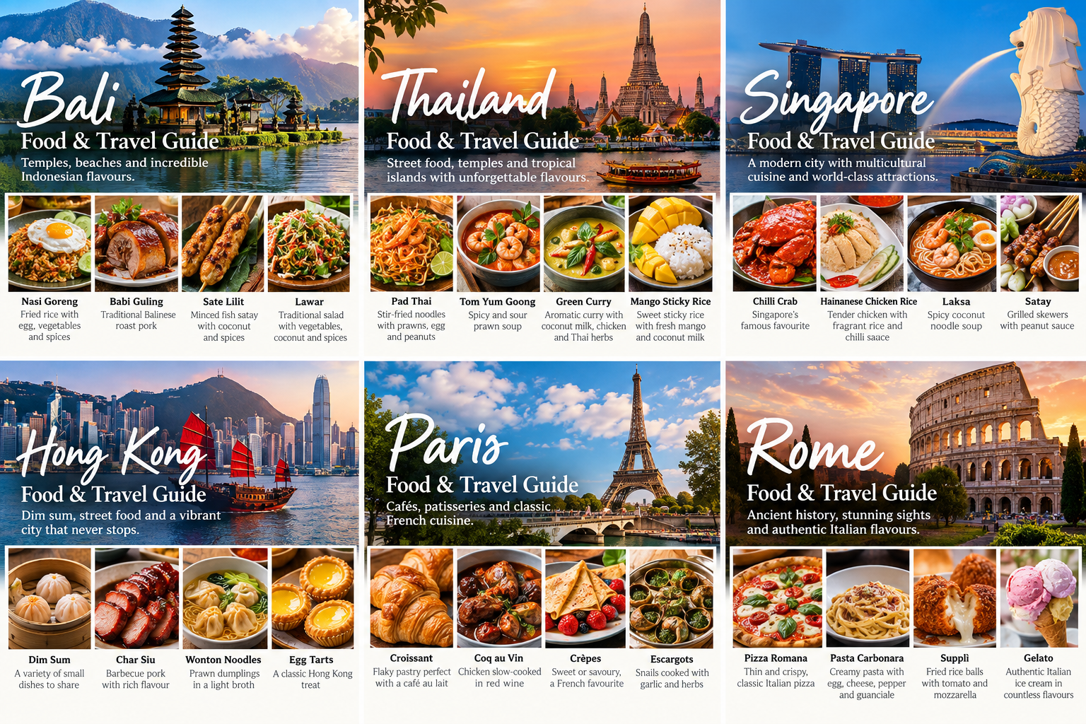 6 Incredible Travel Destinations: Bali, Thailand, Singapore, Hong Kong, Paris & Rome